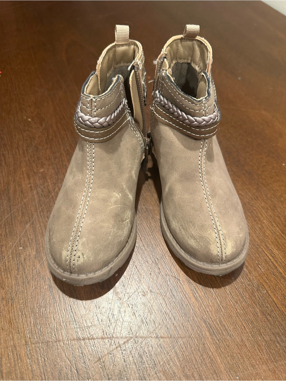 Girls Carter's Taupe Glitter Braided Ankle Bootie Zip Size 8